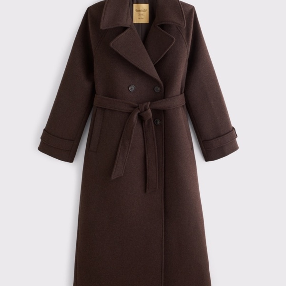 Wool Belted Long Coat - Brown